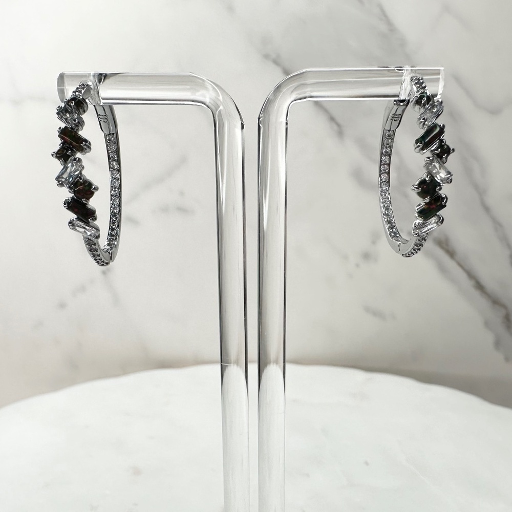 Bomb Party October Black Fire Opal Hoop Earrings You Chose Me RBP8295 NWT